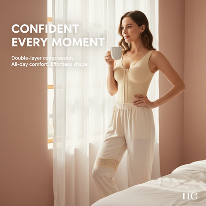 Double Compression Tummy Control Shapewear with Bra Faja Bust Wrap Sleeveless Tuck Mid-Length Girdle Buttocks Lift Daily Wear