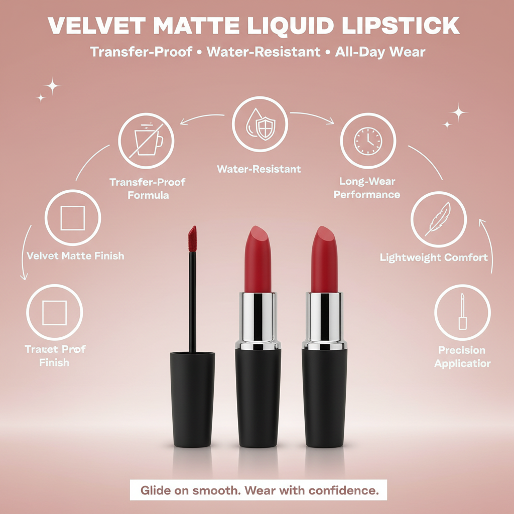 Velvet Matte Liquid Lipstick - Transfer Proof, Water Resistant, All-Day Wear