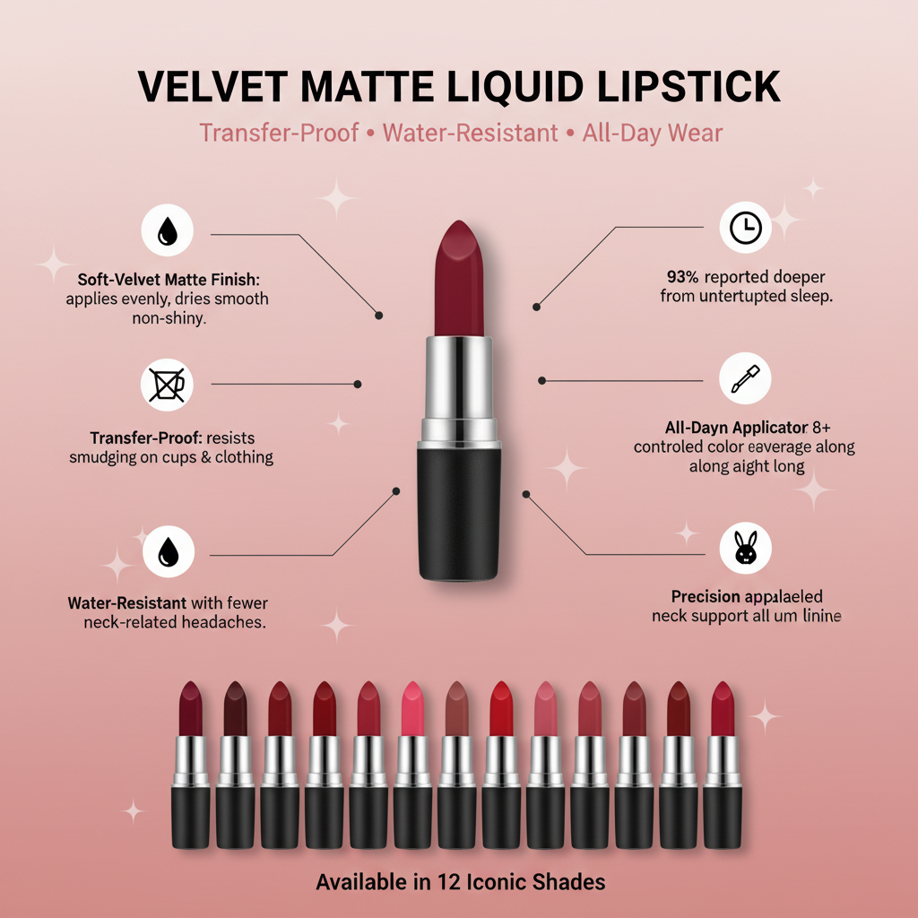 Velvet Matte Liquid Lipstick - Transfer Proof, Water Resistant, All-Day Wear